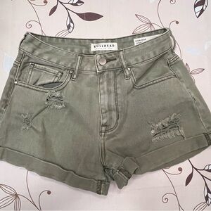 Bullhead army green denim distressed shorts